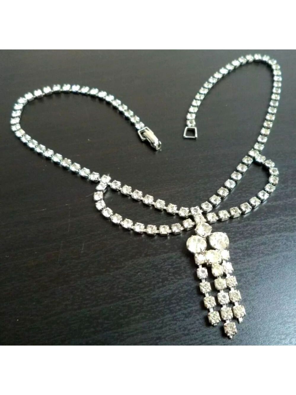 VINTAGE ART DECO HIGH END RHINESTONE RUNWAY 15" NECKLACE